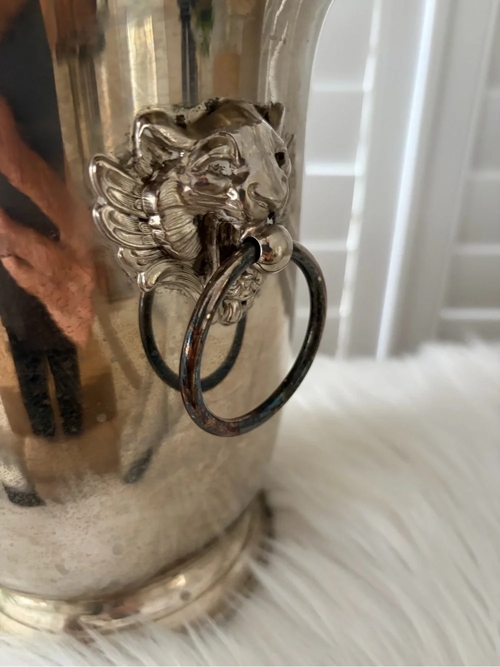 Vintage Sheridan Silverplated Lion Head Ice Bucket with Ring Handles